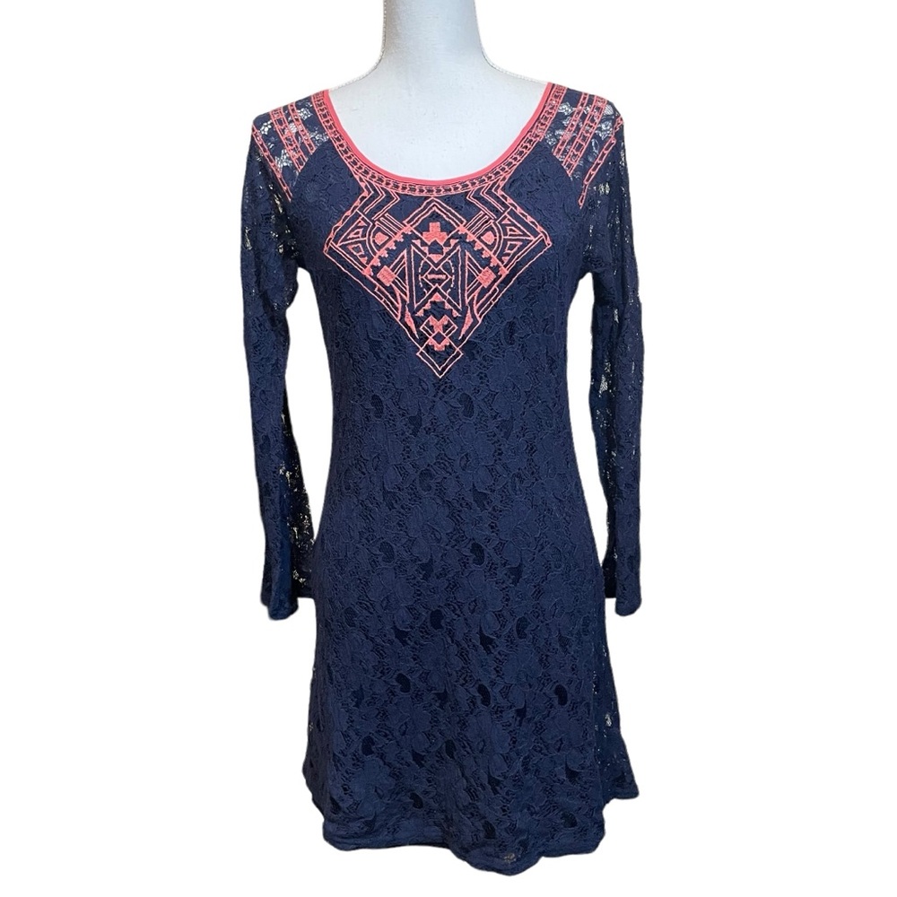 Flying Tomato Navy Blue Lace Long Sleeved Active Dress.  Size M.